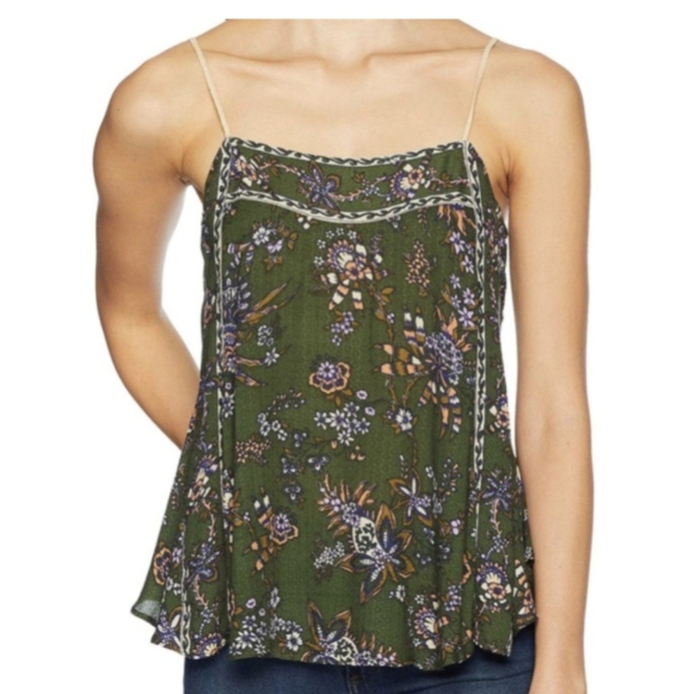 Free People Green Floral Tank Top